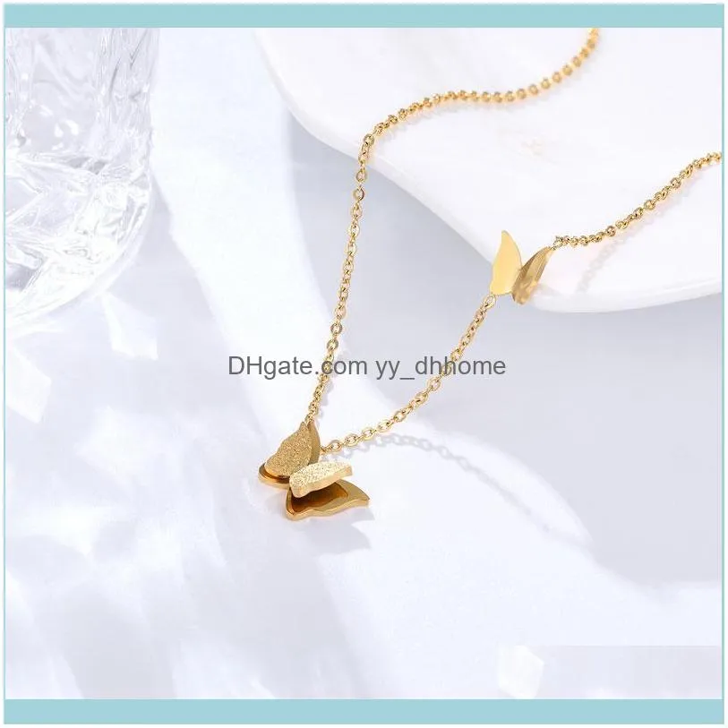 Pendant Necklaces Exquisite Stainless Steel Butterfly Necklace Anniversary And Wedding Gold Color Jewlery For Women Fashion Gift