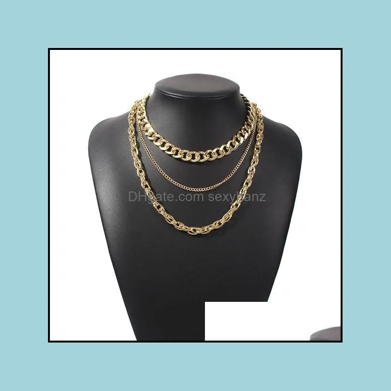 S1832 Europe  Punk Hip-hop Style Multi-layer Necklace Generous Metal Thick Chain Choker Chain Necklace