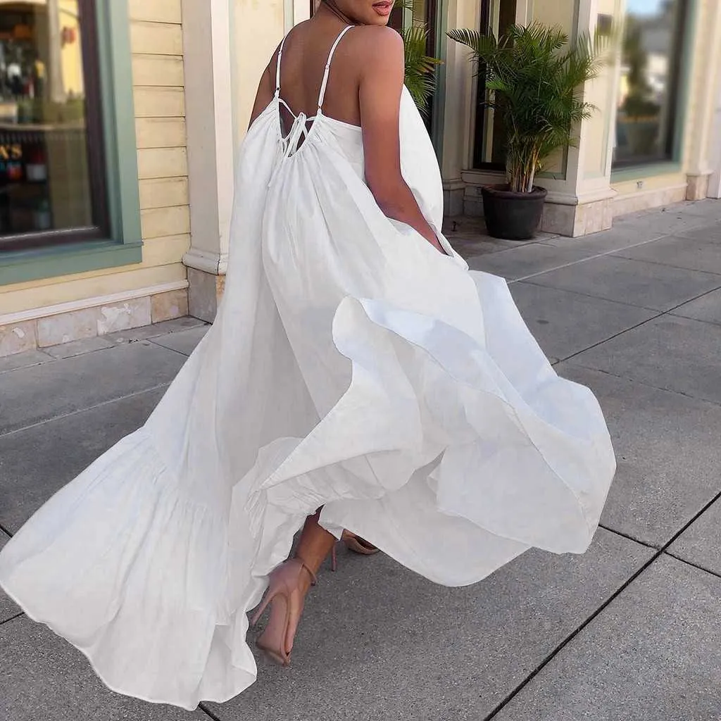 2020 Celmia Summer Dress Women Sexy Short Sleeve Ruffled Maxi Long Dress Casual Loose Solid Pleated Beach Vestido Robe Plus Size X0629