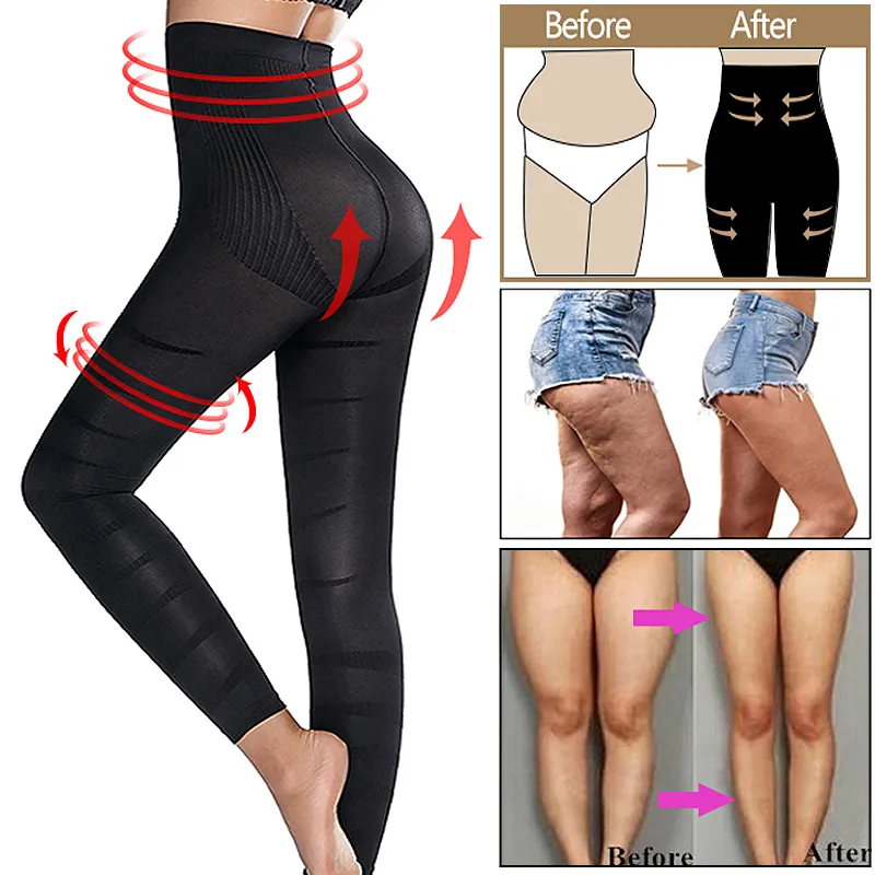 Bacak Zayıflama Vücut Şekillendirici Anti Selülit Sıkıştırma Tozluk Yüksek Bel Karın Kontrol Külot Uyluk Heykel Slimmer Shapewear 210305