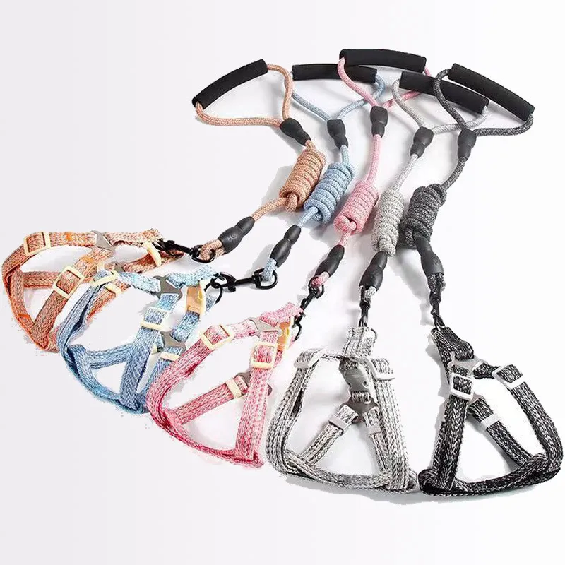 Dog Harnesses And Dog Leashes Strong Durable Adjustable Fashion Flax Belt Morandi Lead Traction Rope Leash Walking Dogs Pet Dog Cat Harness