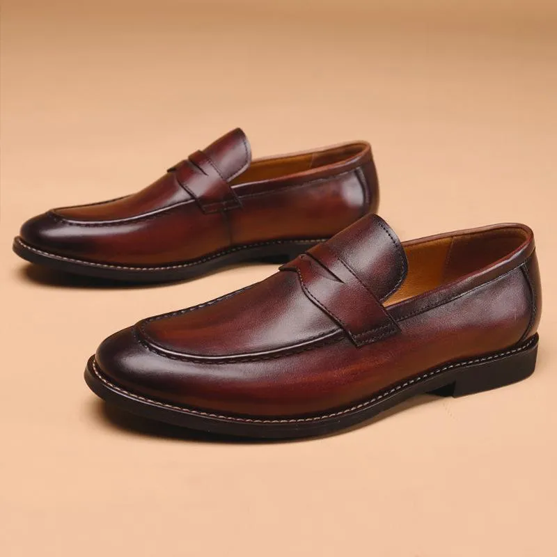 Klänningskor High End Mäns Äkta Läder British Style Casual Fashion Leisure Slip-On Flat Bekväma Loafers