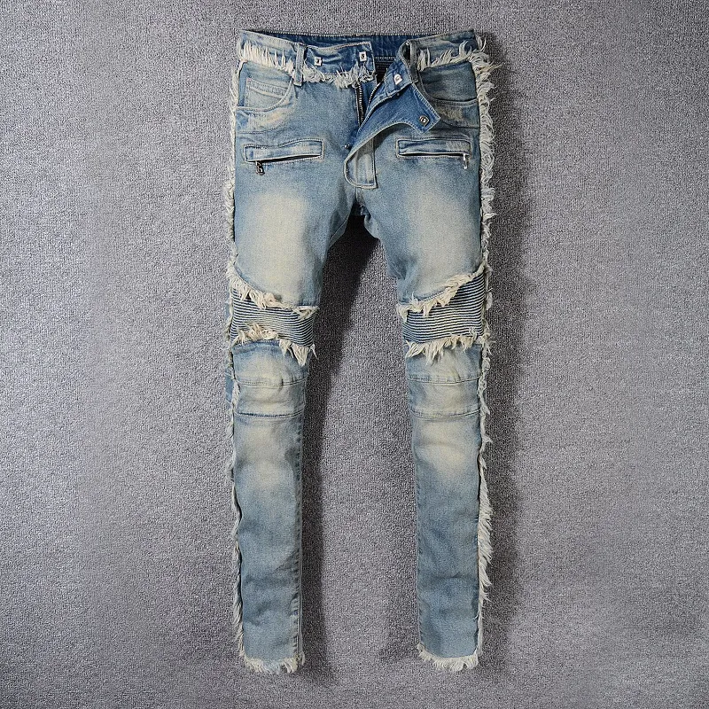 Jeans longs et minces pour hommes déchirés avec des bavures Designer de haute qualité délavé Blue Demin Pantalons Streetwear jeans Pantalons