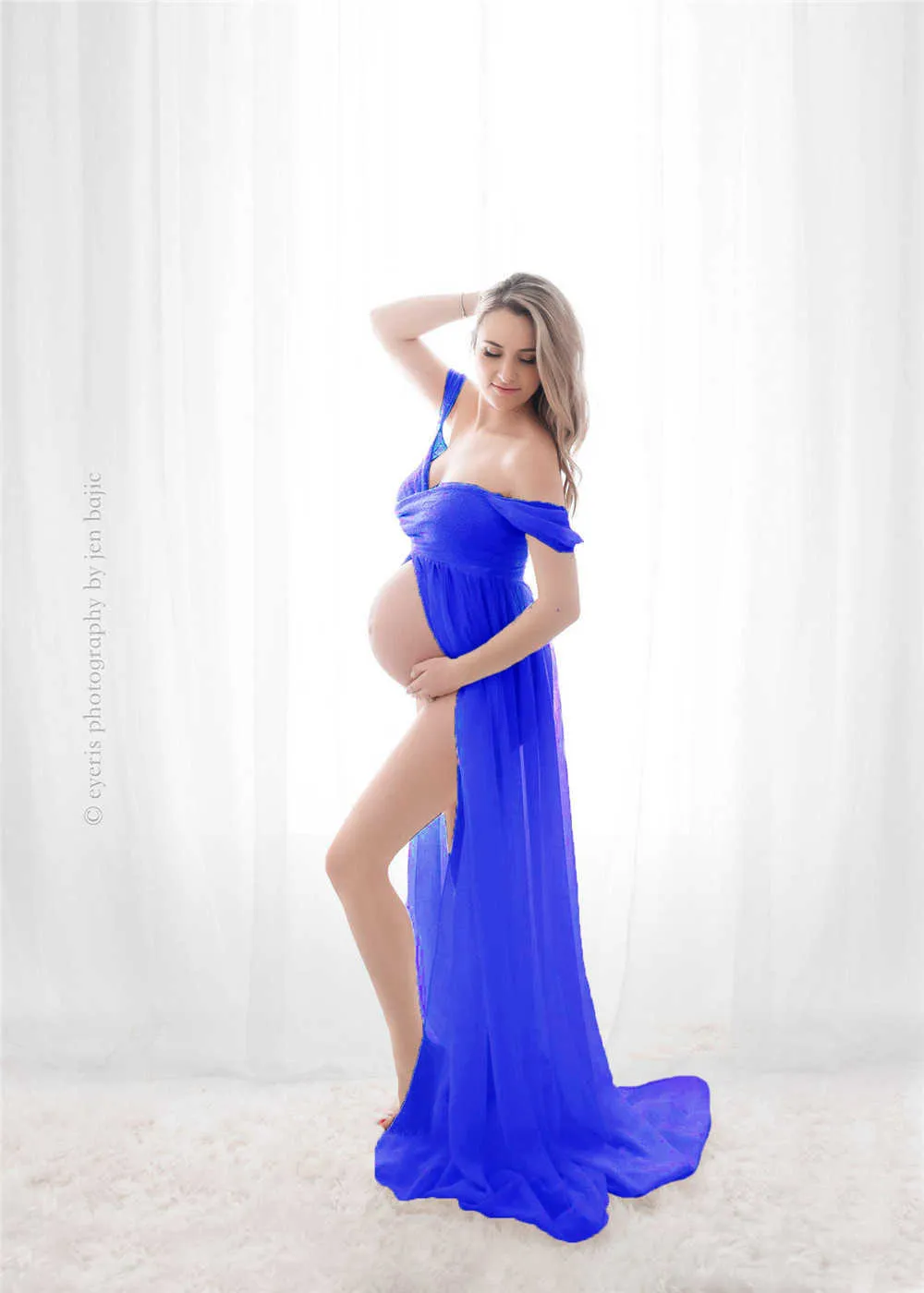 Shoulderless Maternity Dress For Photography Sexy Front Split Pregnancy Dresses For Women Maxi Maternity Gown Photo Shoots Props (2)