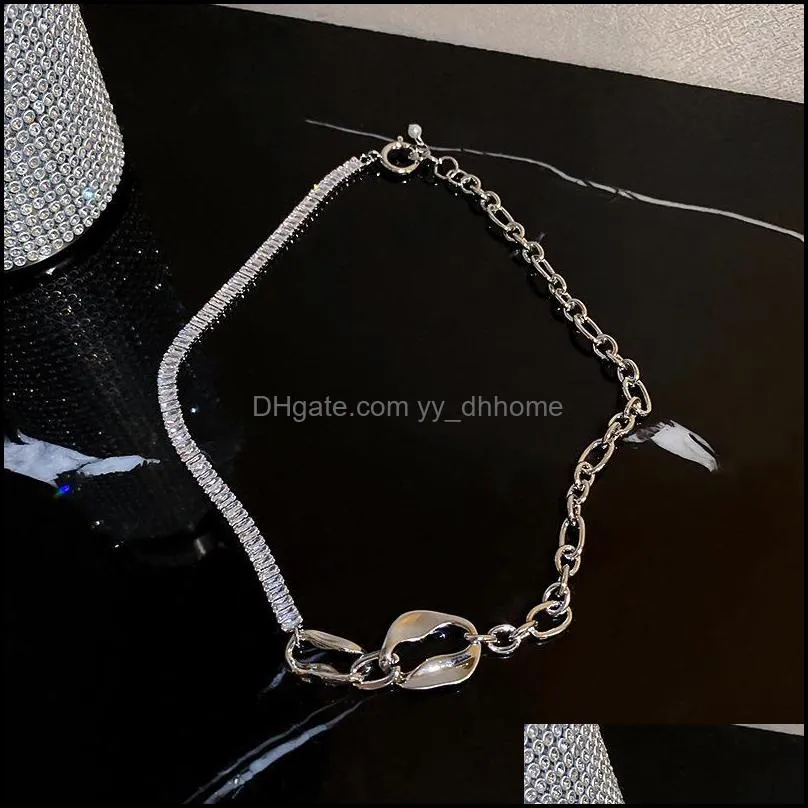 Chokers Korean Fashion Luxury Shining Zircon Stainless Steel Metal Choker Necklace For Women Girls Simple Geometric Clavicle