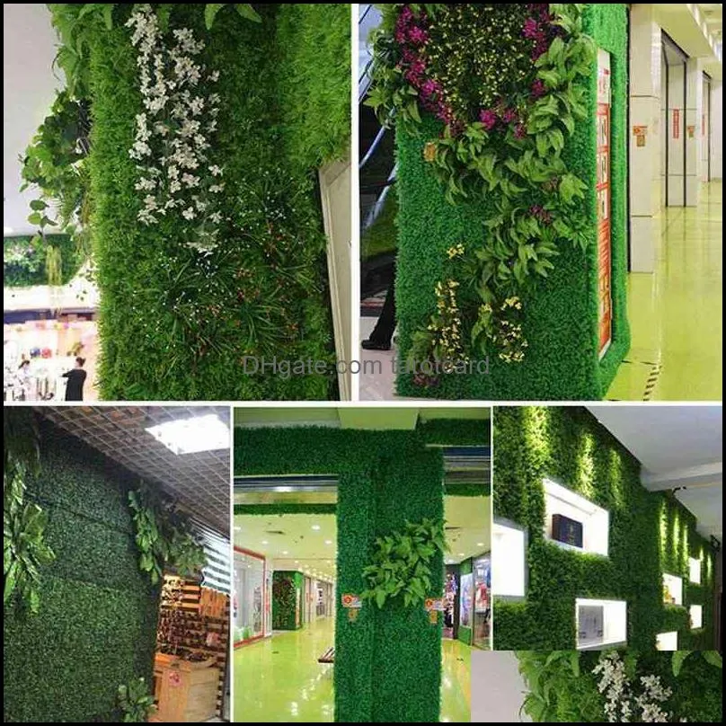 20pcs Artificial Plants Grass Wall Backdrop Flowers wedding Boxwood Hedge Panels for Indoor/Outdoor Garden Wall Decor 25x25cm 220110