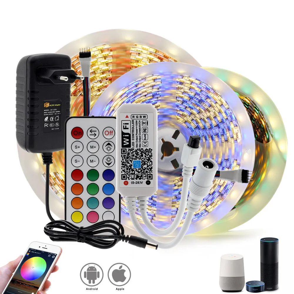 WiFi / بلوتوث RGB RGBW LED قطاع مجموعة DC12V LED قطاع 5050 5 متر 300 المصابيح + wifi / بلوتوث تحكم + محول الطاقة