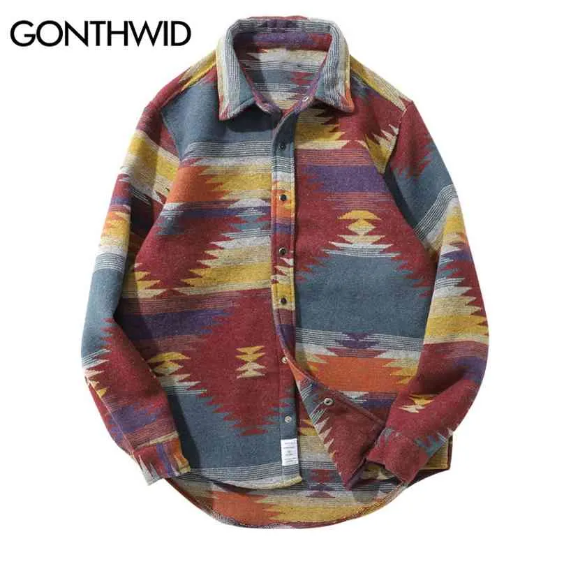 Gonthwid Hip Hop Tie Tintura Botão Snap Camisas de Manga Longa Homens Moda Casual Streetwear Vestido Camisa Casacos Masculino Hipster Tops 210626