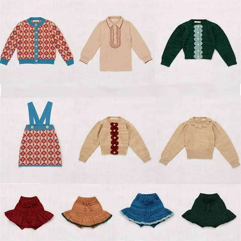 Misha en Bladerdeeg Kids Meisjes Vintage Knit Sweaters Mooie Kind Winter Tops Meisje Fasion Rokken 210619