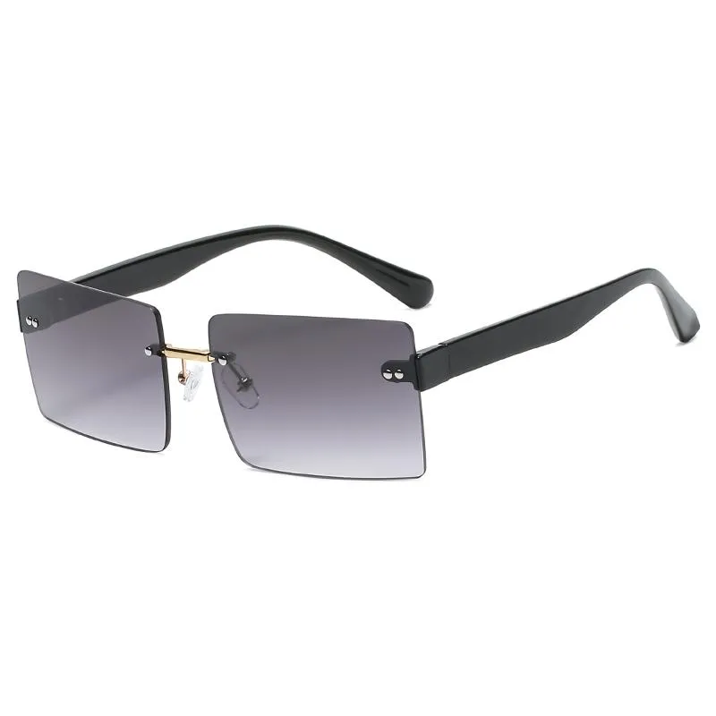 Gafas de sol sin montura rectangulares para mujer 2021 gafas de sol Punk Vintage marco grande degradado negro gafas UV400