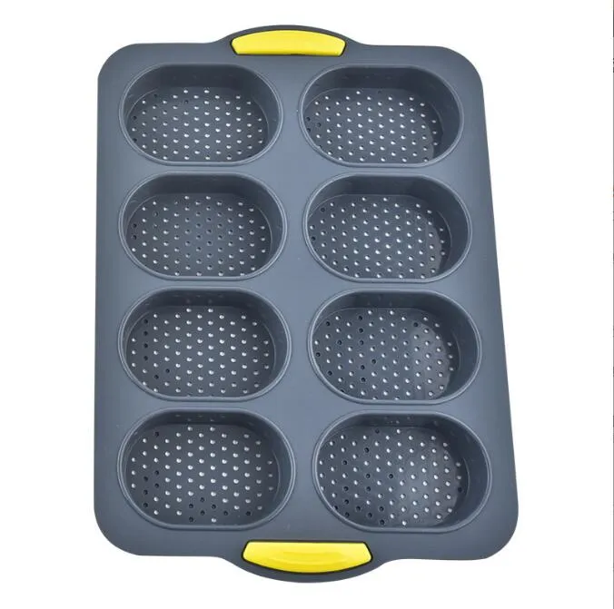 Baking Tray Mold Tools Silicone Bread Loaf Non Stick Perforated Pan DIY 8 Loave Hamburger Sandwich Cakes Breakfast Kitchen Mould