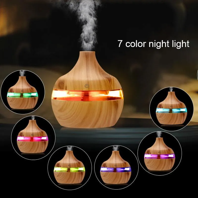 New Aromatherapy Essential Oil Diffuser Bamboo Humidifier Wood Grain Ultrasonic Cool Mist Diffusers With 7 LED Color Light 476 V2