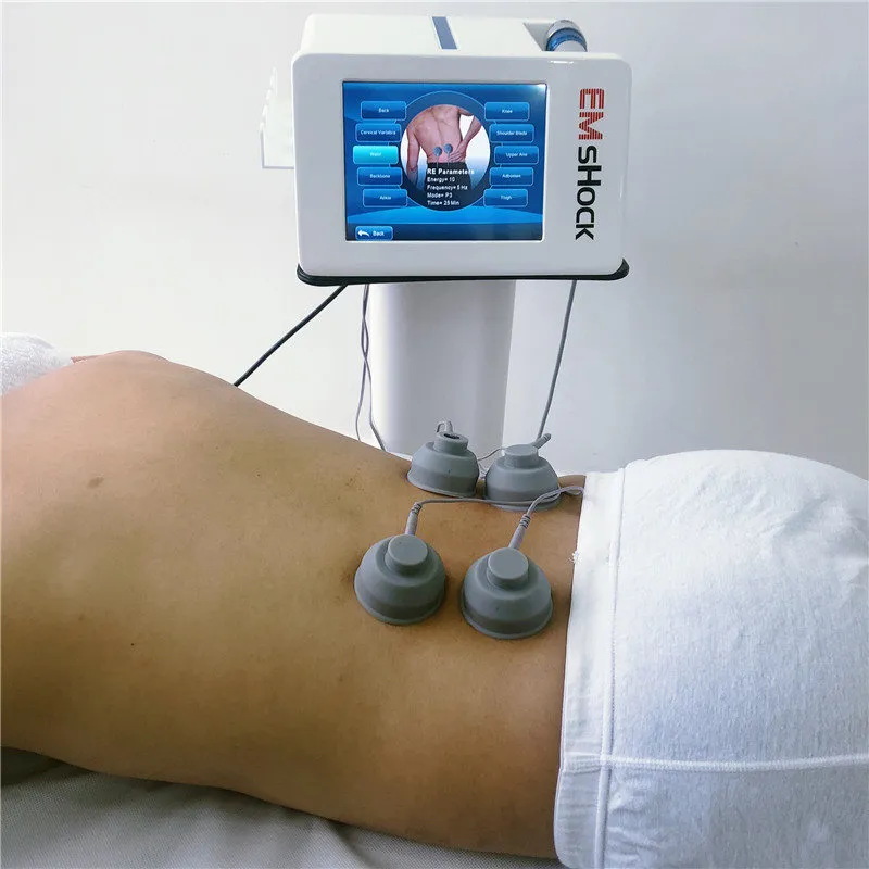 Machine de stimulation musculaire électrique de soulagement de la douleur Fonctionnement pratique Machine de stimulation musculaire électrique blanche Onde de choc radiale acoustique