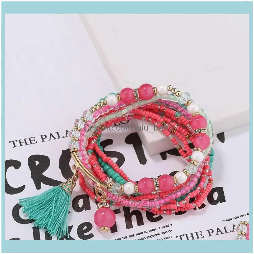 Beaded, Strands 9pcs/set Handcraft Boutique Fashion Multilayer Crystal Stone Beads Strand Bracelets Bangles Mini Measle Boho Mujer