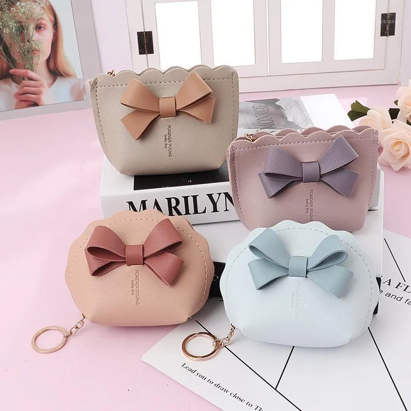 Opbergzakken Bowknot PU Dames Draagbare Kleine Dingen Opslaan Gezichtsmasker Organizer Zip Portemonnee Kinderen Mini Key Card Portemonnee Keychain