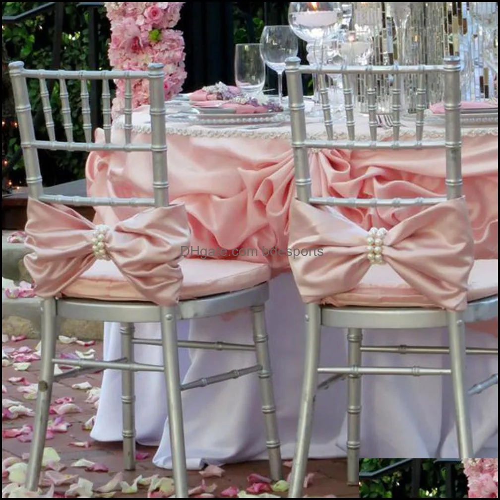 100pcs Chiavari Satin Chair Band Sashes With Pearl Buckle For Wedding Party Decoration