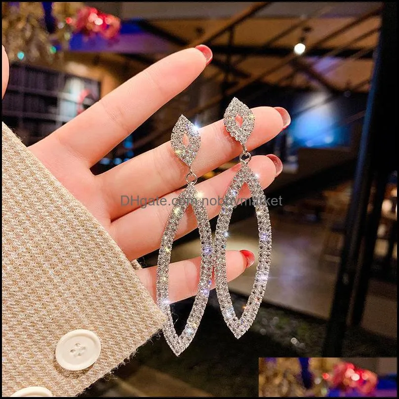 New Korean Crystal Rhinestone Long Tassel Earrings Oval Fringe Dangle Earrings for Women Luxury Wedding Bridal Earrings Jewelry