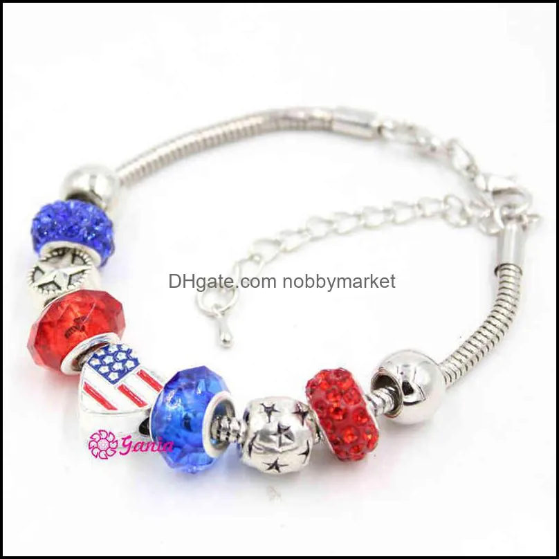 Factory Outlet Brand Bracelet New Arrival Wholesale DIY Jewelry Patriotic Style Star Beads Heart Shaped USA American Flag bracelets