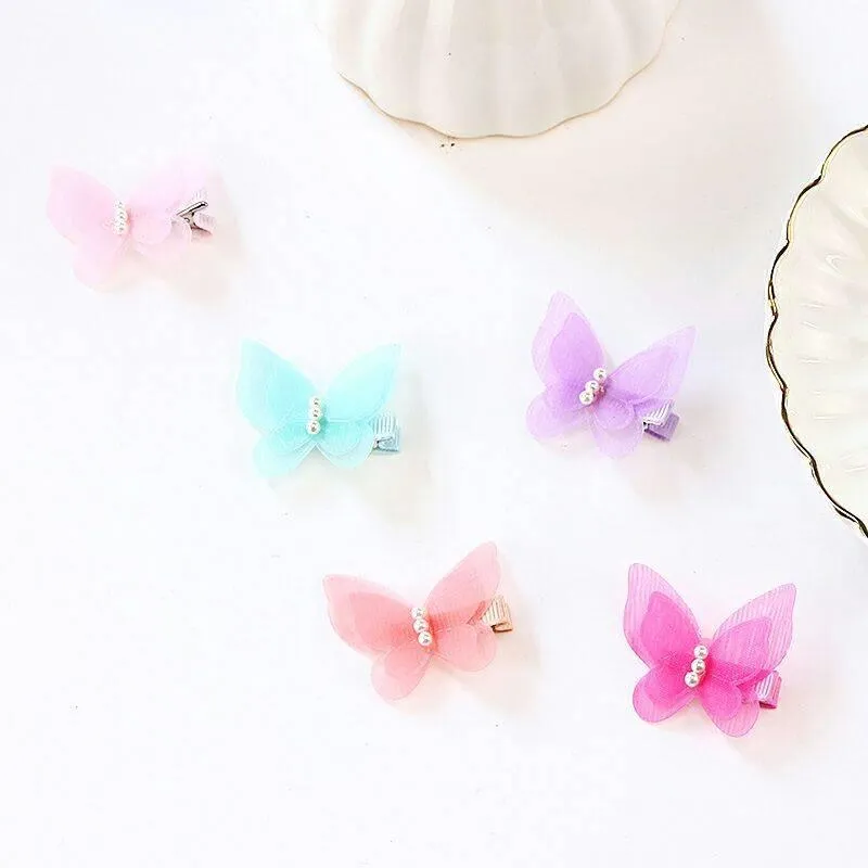 Baby Girl Lovely Butterfly Hair CLIP Fairy Princess HAIR Hairpin Tulle Net Fabric Pearl Barrettes Kids Girls Hair Accessories Gift 175 Y2