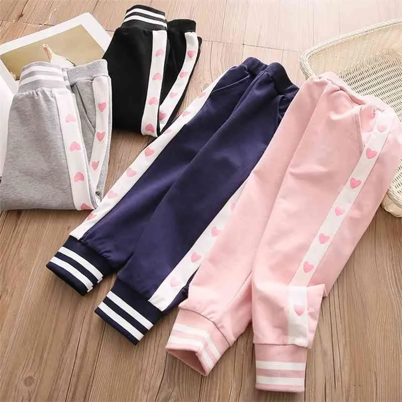 Осень Весна 2 3 4 6 8 10 лет Детская одежда Полосатые красочные лоскутные спортивные брюки брюки для детей Baby Girls 210701