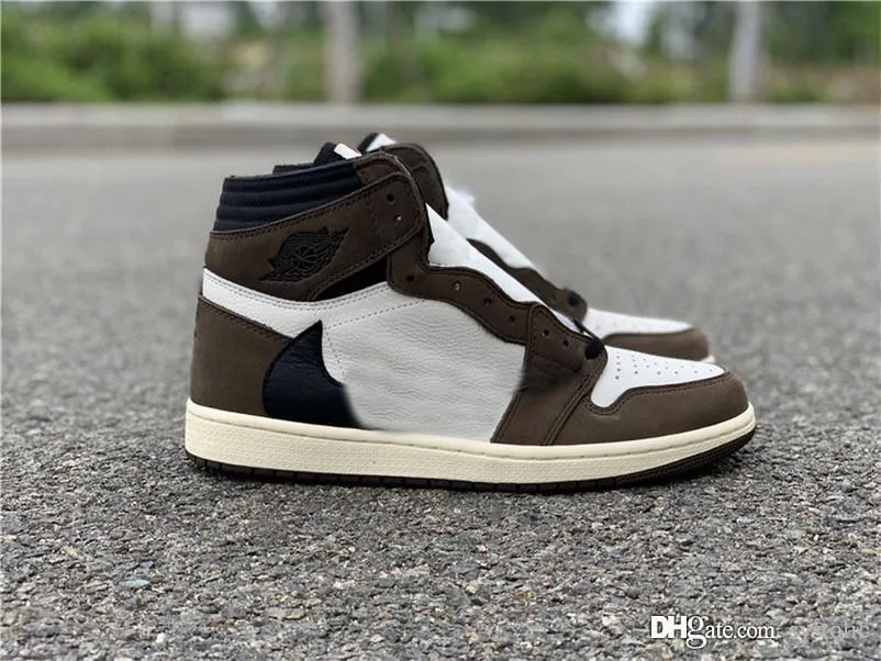 2021 Authentic Travis Scott X 1S High OG TS SP 1 MENS Low Basketball Shoes Sail Dark Mocha University Outdoor Sneaker CD4487 100 US7 13 1Top