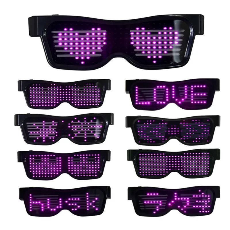 Programowalny tekst Programowalny Tekst USB Ładowanie LED Display Okulary De Dedykowane Klub nocny DJ Festival Party świecące Toy Gift Supplies