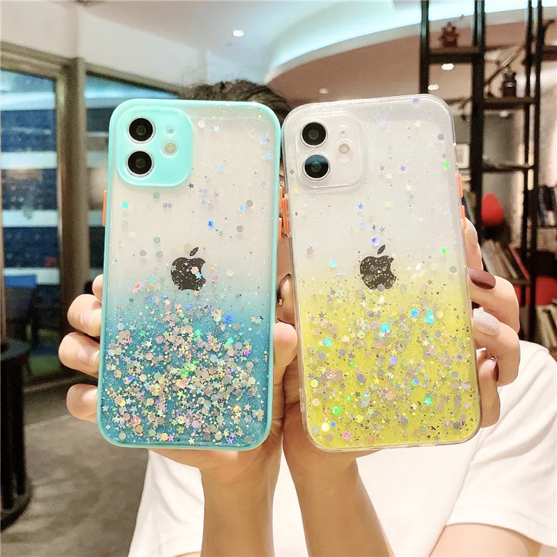 Pour iPhone 13 Pro Max Mode Antichoc Cas Bling Étoiles Dur Silicone Protecteur Couverture iphone 12 11 XR 6 7 8 Plus Samsung A32 5G A42 A52 S21 Ultra