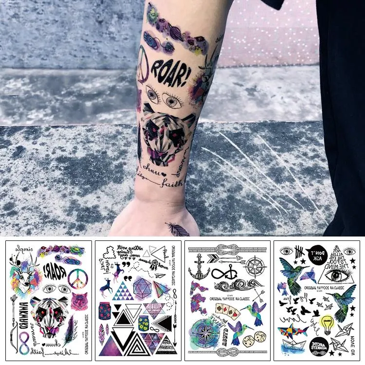 Temporary Tattoos Geometric Fake Tattoo Sticker For Body Arm Coloful Animals Space Iamge Printing Water Transfer RA074