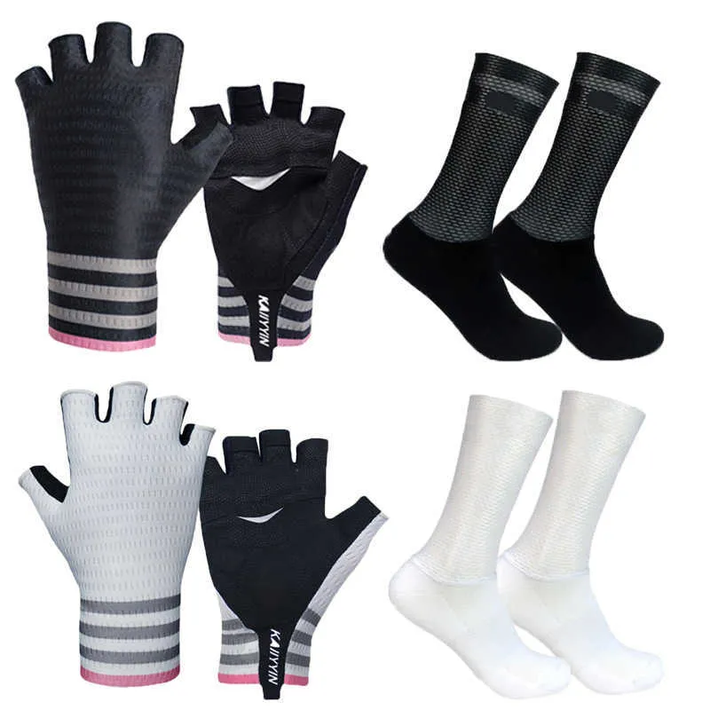 Neue Fahrrad Radfahren Handschuhe Socken Kombination Männer Nicht-slip Atmungsaktive Mesh Aero Bike Handschuhe Guantes Ciclismo H1022