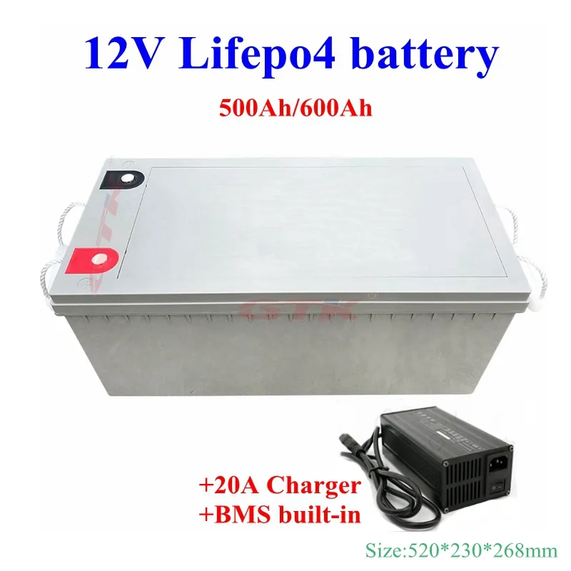 12 V 500AH 600AH LIFEPO4 LITHIUM PİL 12 V BMS 4S RV Inverter Güneş Enerjisi Depolama Motor Evleri için Acil Sistem + 20A Şarj