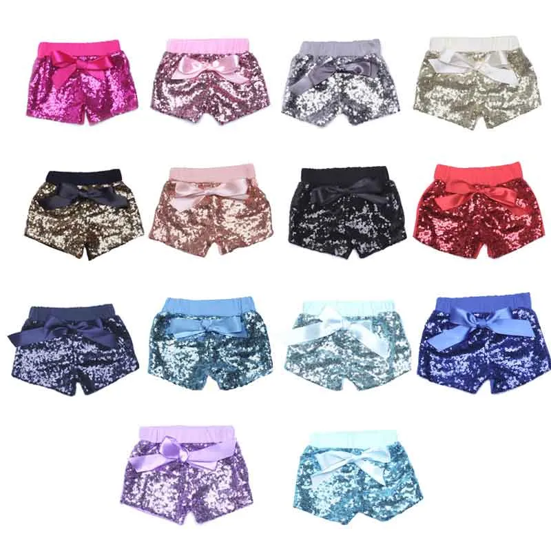 Bebê bebê lantejoulas shorts para meninas de verão cetim bowknot Calças curtas crianças boutique shorts childrens doces