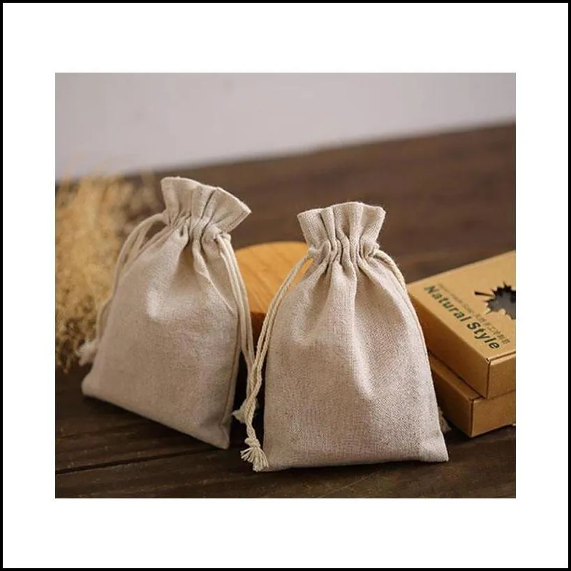 Natural Linen Gift Drawstring Pouches 8X11Cm 9X12Cm 10X15Cm Pack Of 50 Party Sack Soap Makeup Jewelry Gift Packaging Bags Zwokb