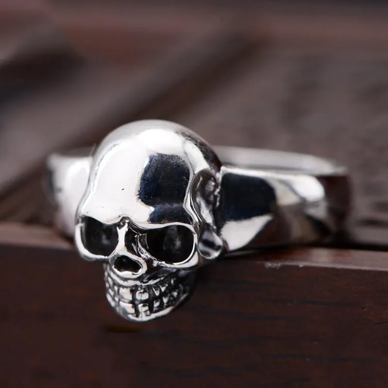 Cluster Rings S925 Sterling Silver Vintage Skeleton Ring For Men Skull Punk Hip Hop Rock Retro Simple Style Jewelry