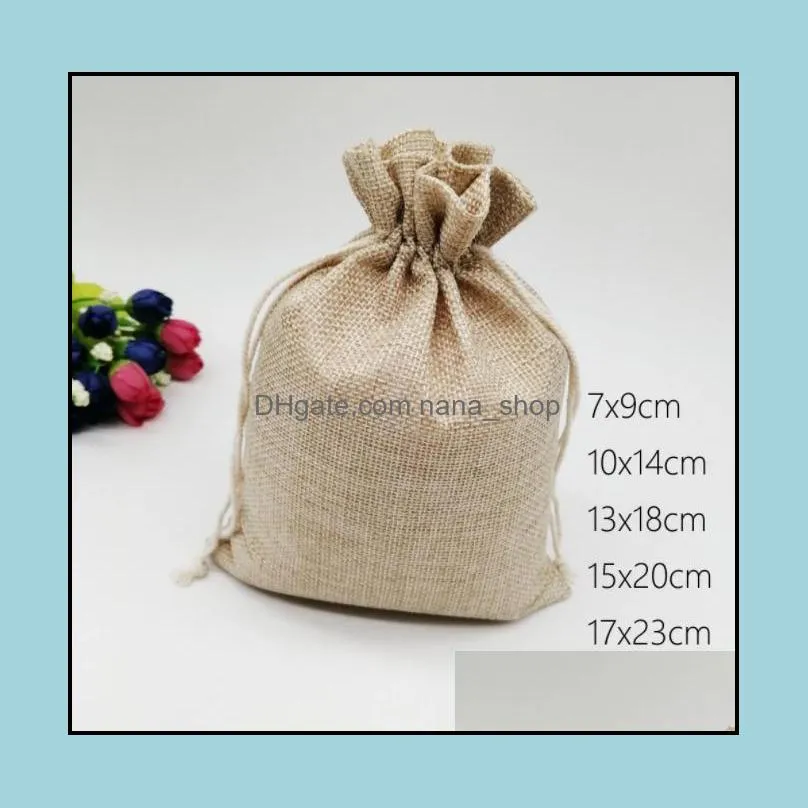 20pcs Jute Drawstring Pouch Gift Box Packaging Bags For Linen Jewelry Display Wedding Sack Burlap Bag Diy