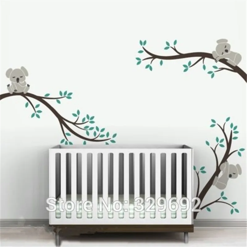 Tamaño grande Koala Tree Branches DIY Calcomanías Pegatina Nursery Vinilos Bebé Pegatinas Arte de la pared para habitaciones para niños TX-303 210310