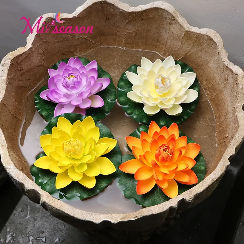 5pcs 17Cm EVA Artificial with leaf set Foam Flowers Water Lily Floating outdoor fish tank pool landscaping potted plants