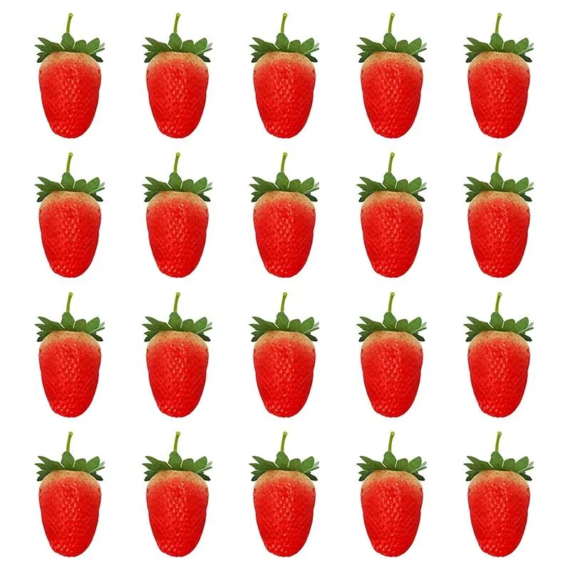 Itens de novidade 20 peças de morango artificial Strawberries Fake Strawberries POGRAÇÃO ABRILHO DE CONUTAÇÃO DA CAMETA DE CONUTA