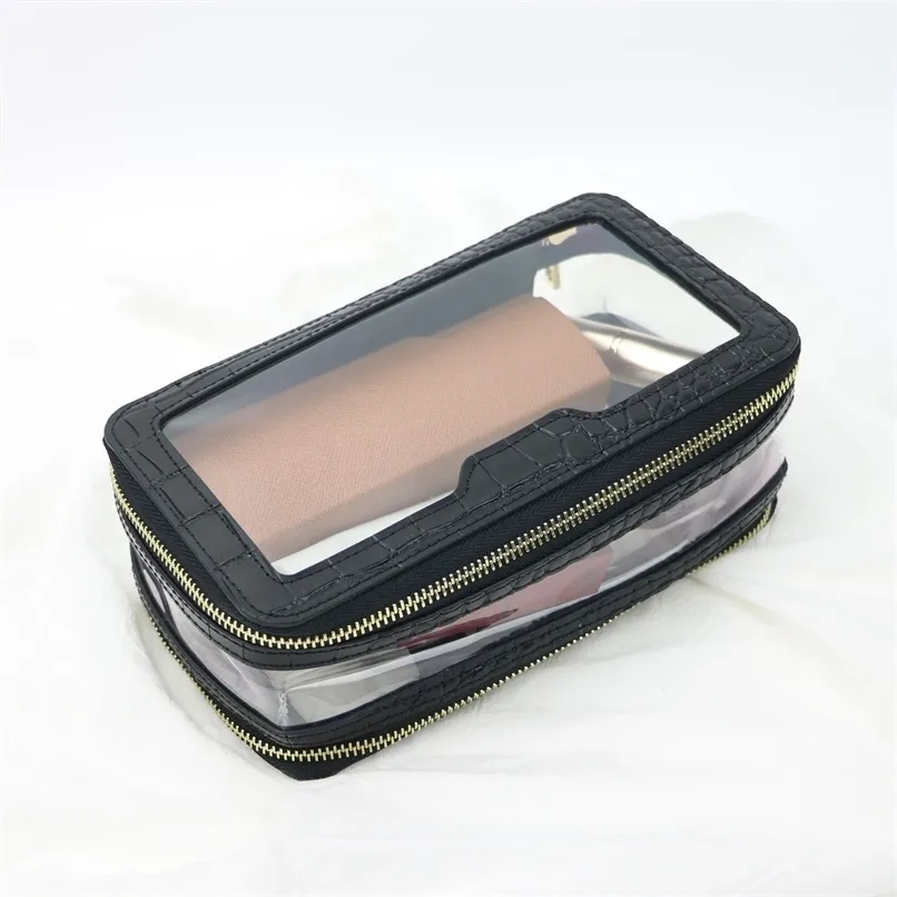 Leather Travel Cosmetic Bag Fashion Waterproof TPU Toiletry Makeup Storage Organizer Clear PVC Wash 211025