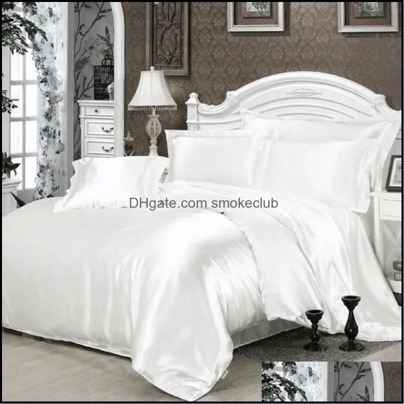 Bedding Sets 100% Pure Satin Comforter Bed Set Pillow Duvet Cover Sheet Quilt Single/Double/Queen Size Quilted 5