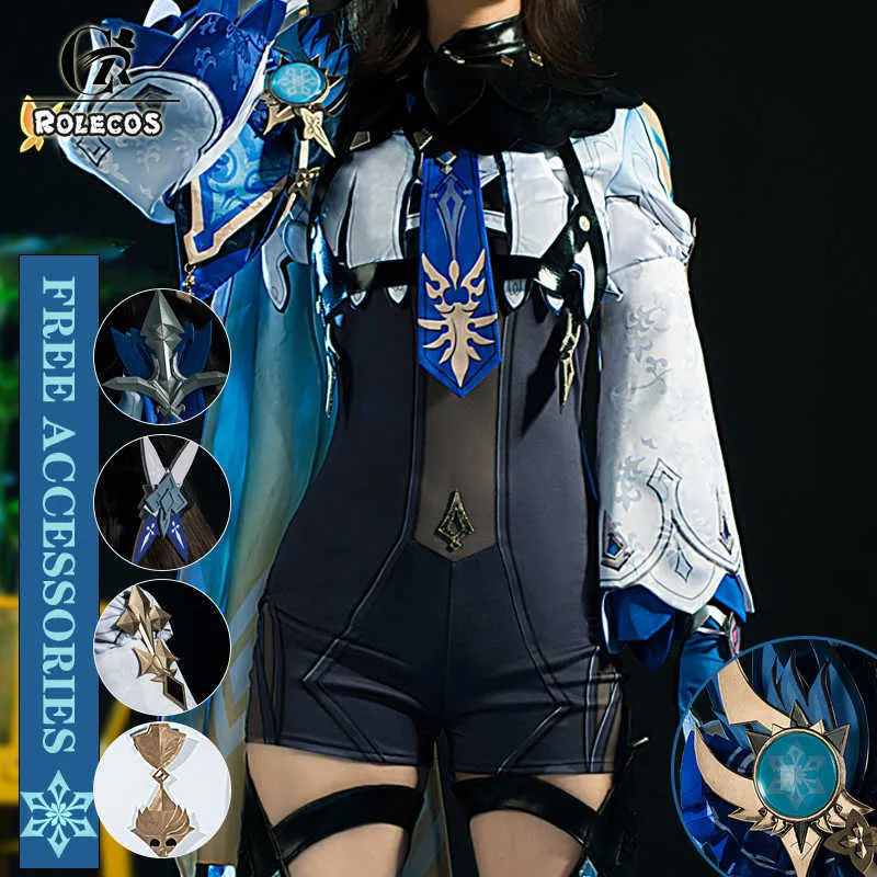 ROLECOS Genshin Impact Eula Cosplay Costume Game Genshin Impact Cosplay Eula Costume Halloween Sexy Women Outfit Jumpsuit Y0903