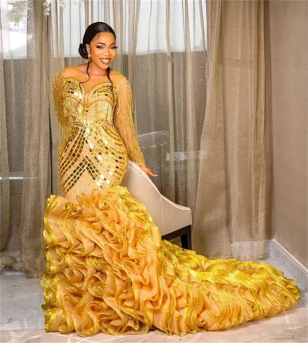 ASO EBI STYLES DORO Mermaid Vestidos de noche con volantes Vestidos de fiesta de graduación africana Robe de Soiree