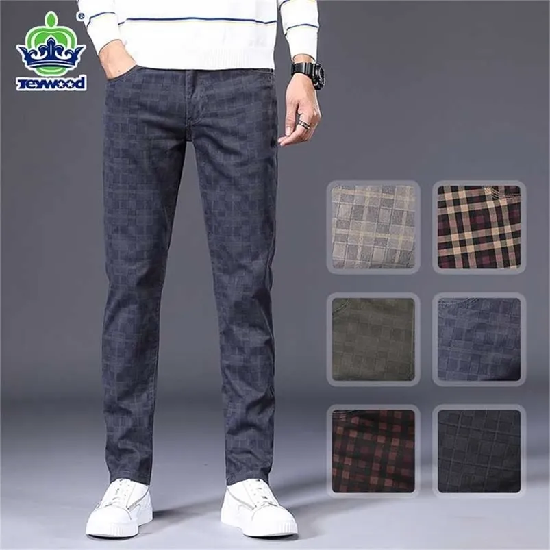 Jeywood merk heren slanke plaid casual broek hoge kwaliteit 98% katoen stretch klassieke kleding mode fit broek groot formaat40 42 211110