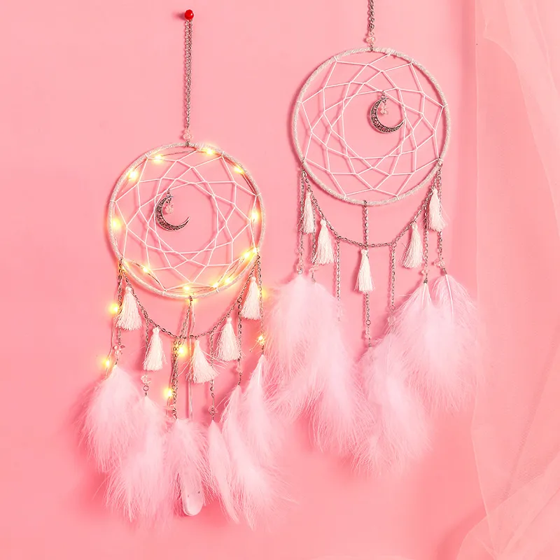 Decorative Objects & Figurines LED Lamp Flying Wind Chimes Lighting Dream Catcher Handmade Gifts Dreamcatcher Feather Pendant Romantic Creative Wall Hanging
