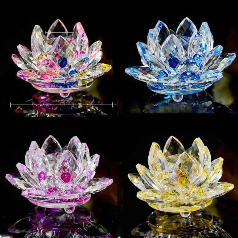Crystal Lotus Candle Holders Glass Flower Shaped Candle Tea Light Tray 30mm Inner Diameter Buddhist Wedding Home Candlestick Decor