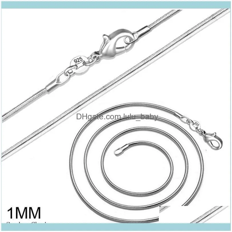 سلاسل قلادات المعلقات المجوهرات جودة عالية sier قلادة سلسلة 1 مم عظم الأفعى الأزياء 16inch/18inch/20inch/22inch/24inch1
