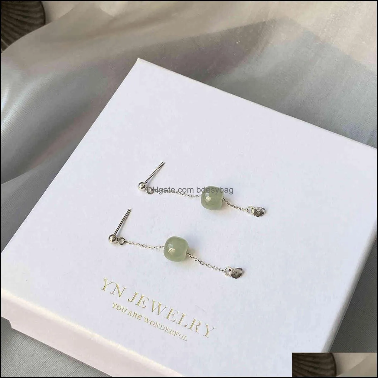 Natural Hetian Jade 925 Tremella Pendant Female Earrings White Jade Earrings 2021 New