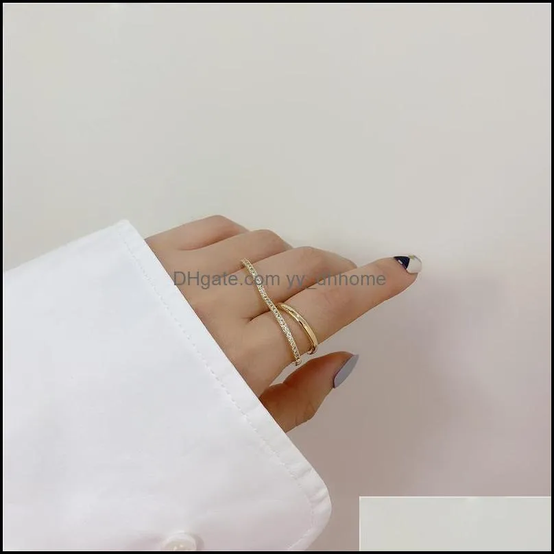 Cluster Rings Retro Trendy Heart Rhinestones Double Layer Two Finger Gold Color Metal Minimalist For Women Girls Jewelry Gifts