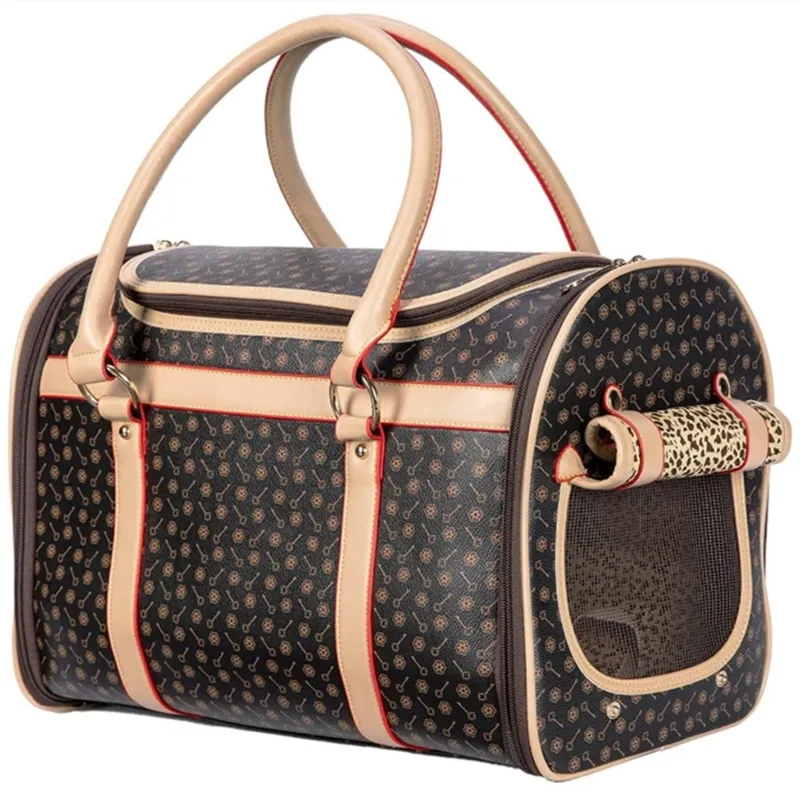 Borsa da trasporto per cani di piccola taglia in pelle PU traspirante Borsa per animali domestici Moda Borsa da viaggio per esterni Borsa da viaggio portatile Forniture per cani