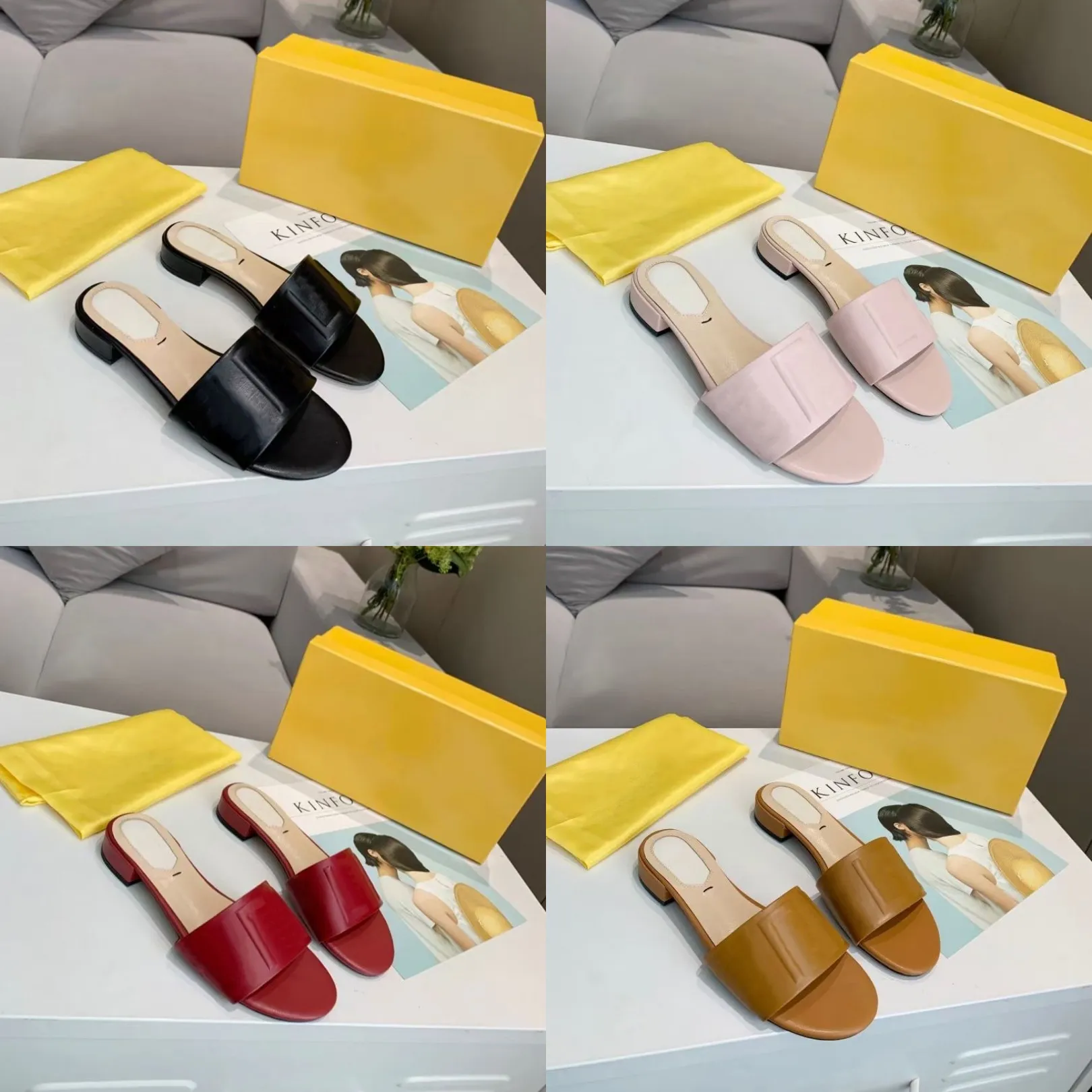 Kadın Flats Sandalet Yaz Yazı Deri Slaytlar Tek Ayakkabı Askısı Slaytlar Vintage Vintage Plaj Flip Flop Kutusu Ile US11 NO 271