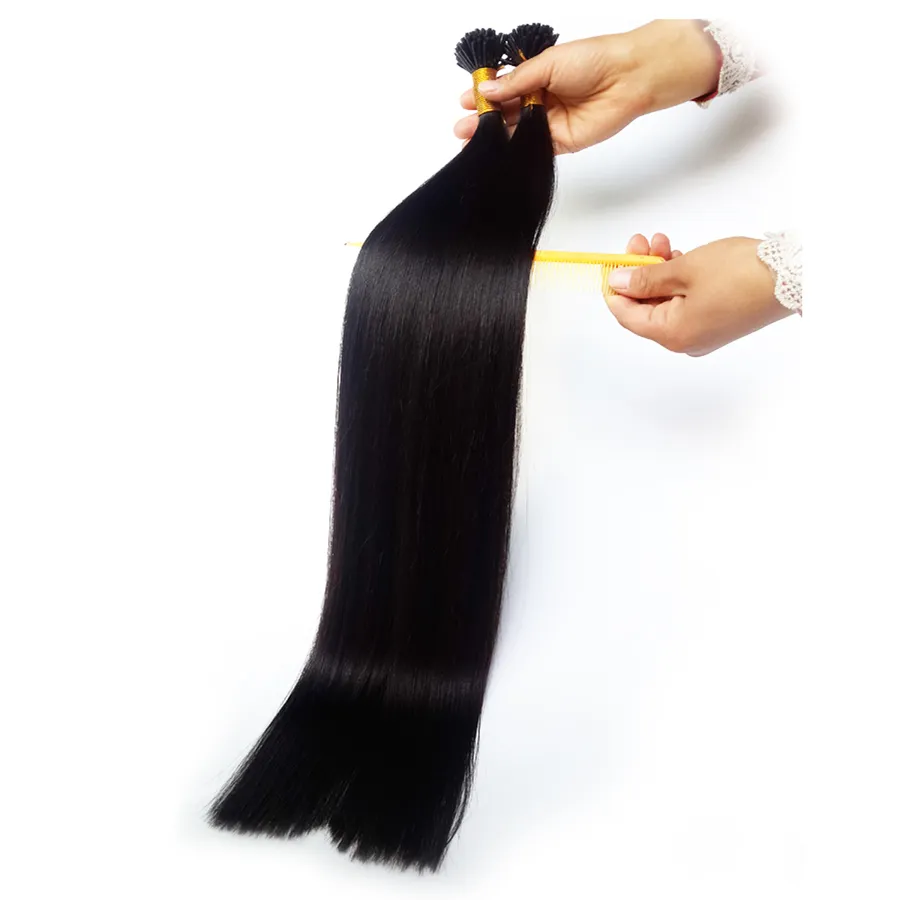 2021 I Wskazówka Ludzkie Hair Extensions 1B Natural Black Color Cuticle Wyrównane włosy 28inch 100g 100strands VIP Exclusive Dostosowywanie